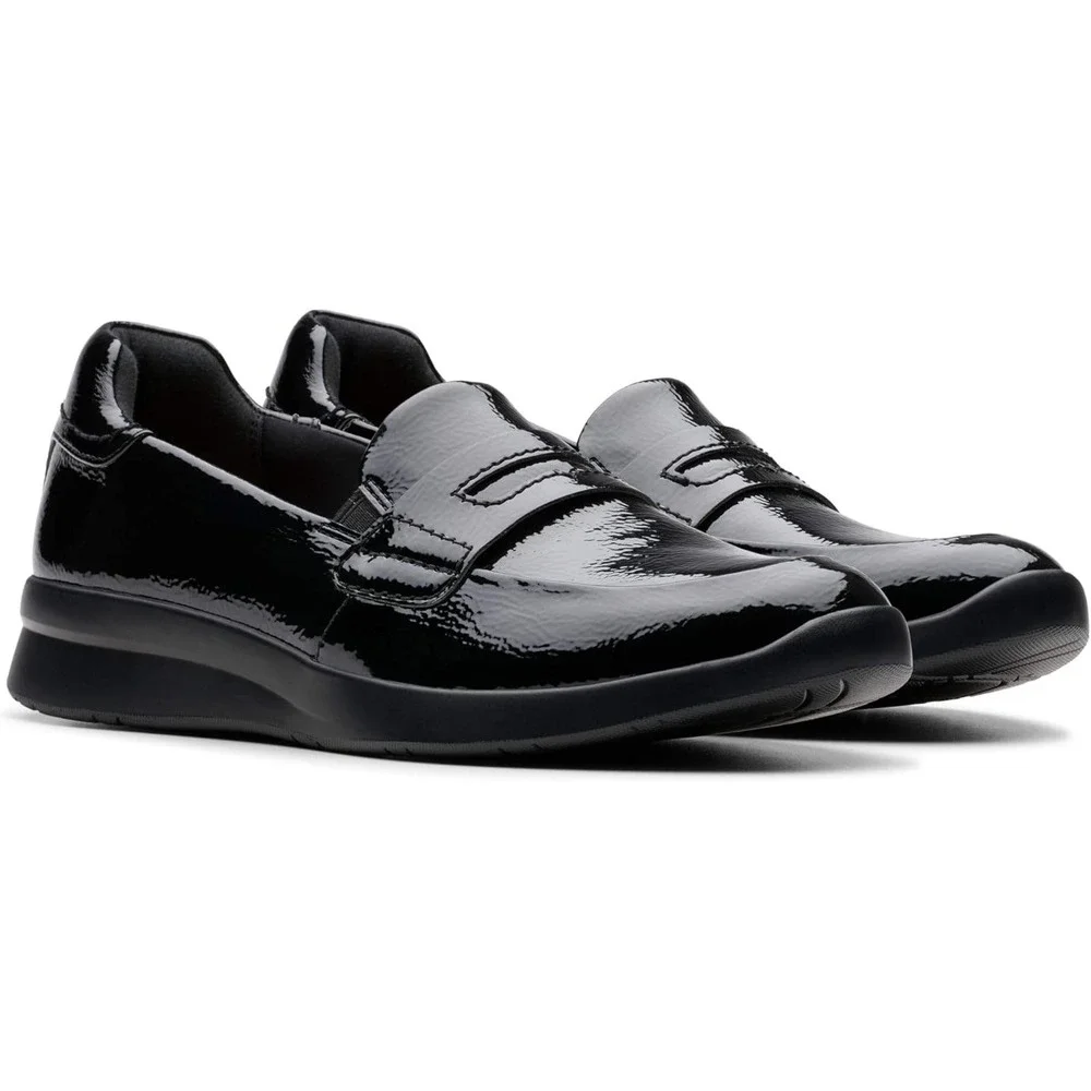 Clarks Elowyn Penny Loafer Womens 8.5 Black Patent Leather Comfort Shoes Slip On